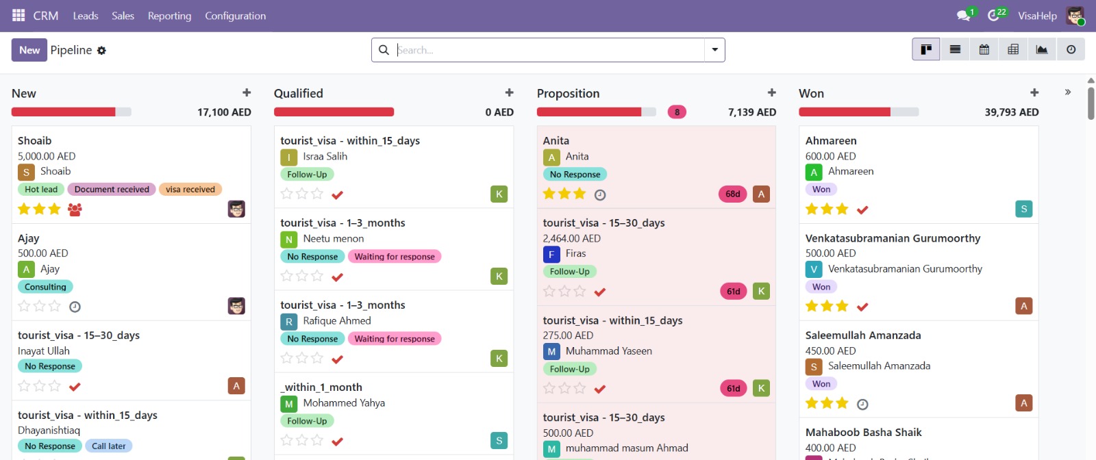 Primary Visa Stage Flow Matrix Layout